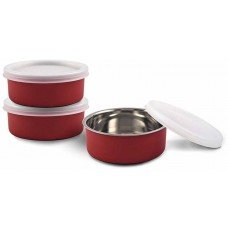 KINSHIP INDIA KINSHIP INDIA - 300 ml PP (Polypropylene), Steel Grocery Container, Utility Box  (Pack of 3, Red)