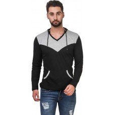 Solid Men Hooded Black, Grey T-Shirt